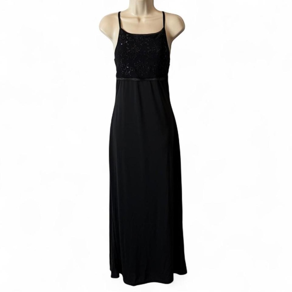 Vintage 90s Byer Too! Black Embroidered/Glitter‎ Gown, Women's Size S